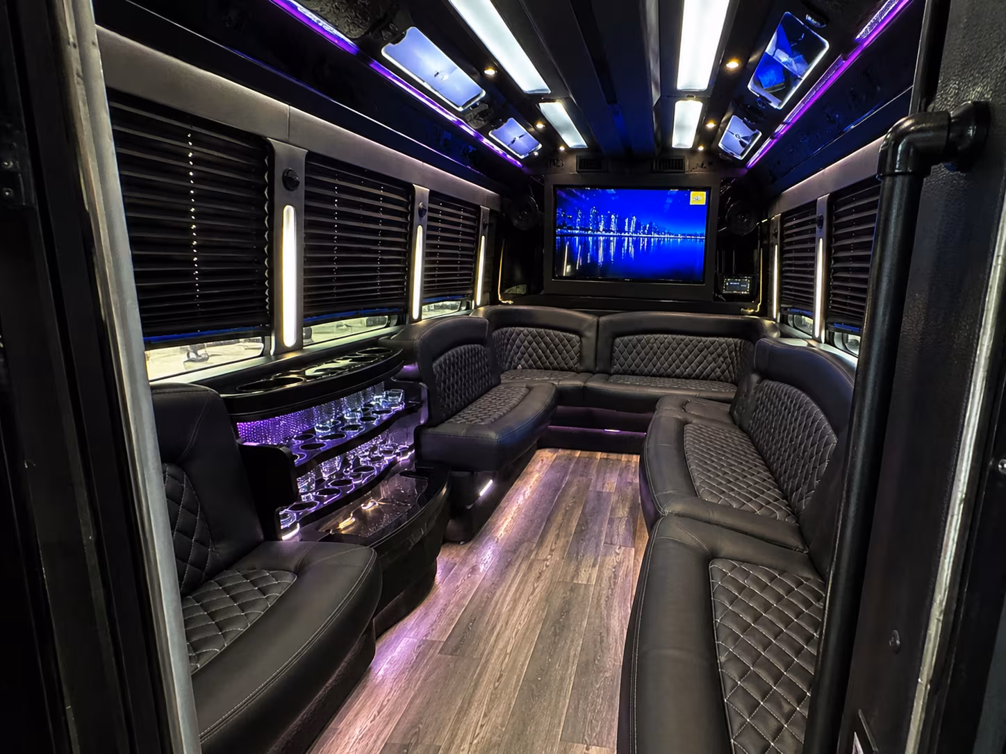 Group beside a Mercedes Sprinter limo in North Las Vegas