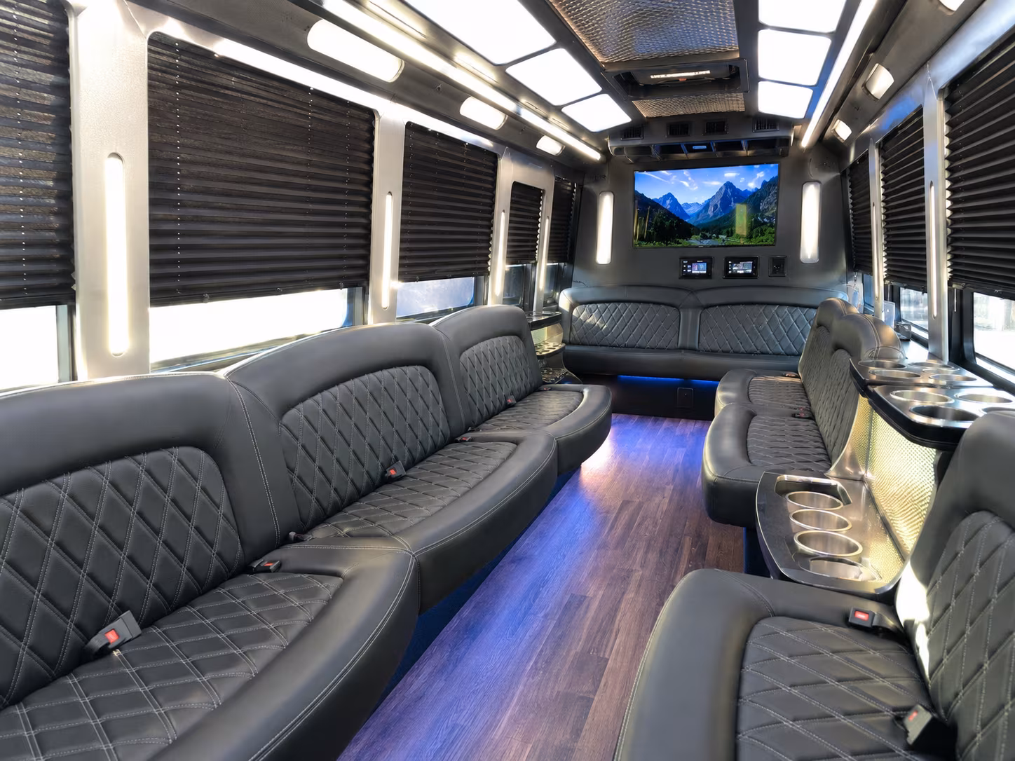 Passenger seating aboard a party bus rental serving North Las Vegas
