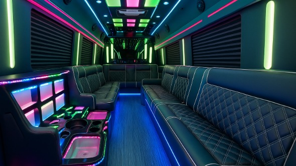 Interior of Charter Bus Company Paradise's 20 Passenger Party Bus in Paradise